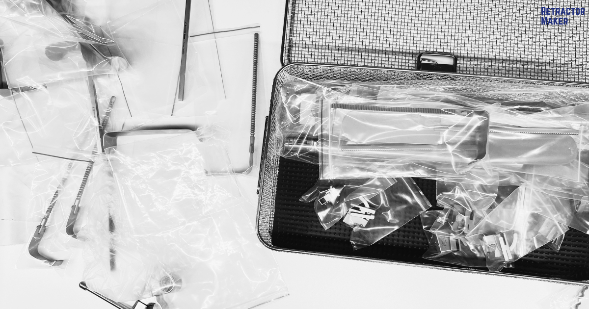 Bookwalter Retractor blades and components outside the sterilization box