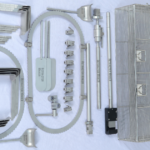 Overview of all Bookwalter Retractor System components including field posts, flex bars, rings, ratchets, and blades