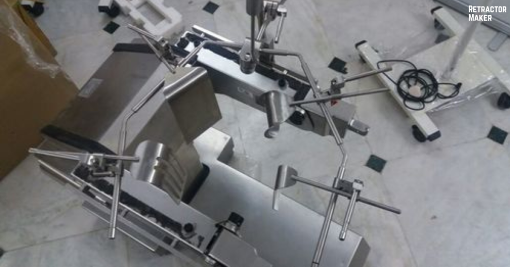 ual-post Omni Retractor System assembled with wishbone arms over an operating table