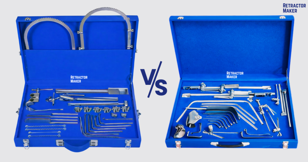 Bookwalter Retractor sterilization box and Thompson Retractor wooden storage case side by side