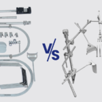Side-by-side comparison of Bookwalter Retractor ring frame and Thompson Retractor bilateral crossbar components